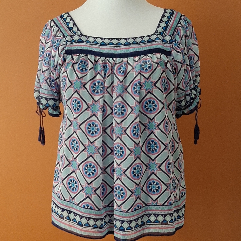 Boho Geometric short sleeve square neck top - 10